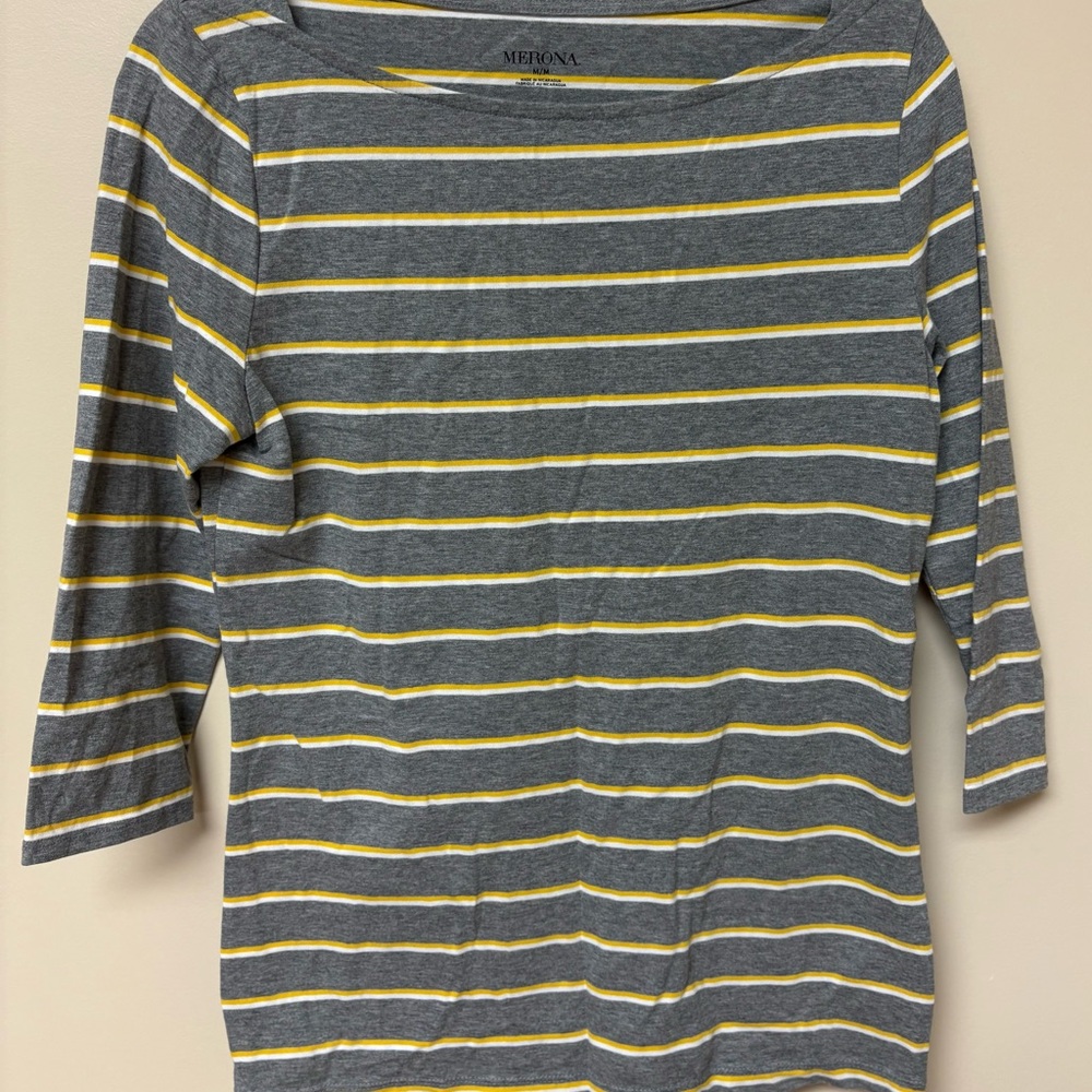 Merona Women's Top with Yellow and Gray Stripes